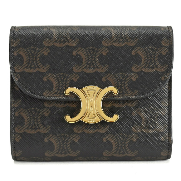 Celine Triomphe Flap Wallet Trifold Leather Tan Brown Accessories s - Picture 1 of 7